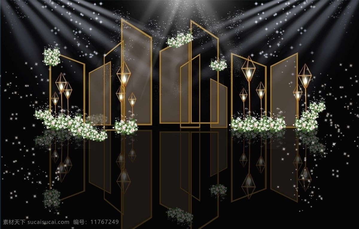 香槟 色 几何 迎宾 区 创意几何婚礼 简约大气 钻石灯素材 几何堆叠 金色铁艺 婚礼 效果图 白绿花艺 龙珠灯素材