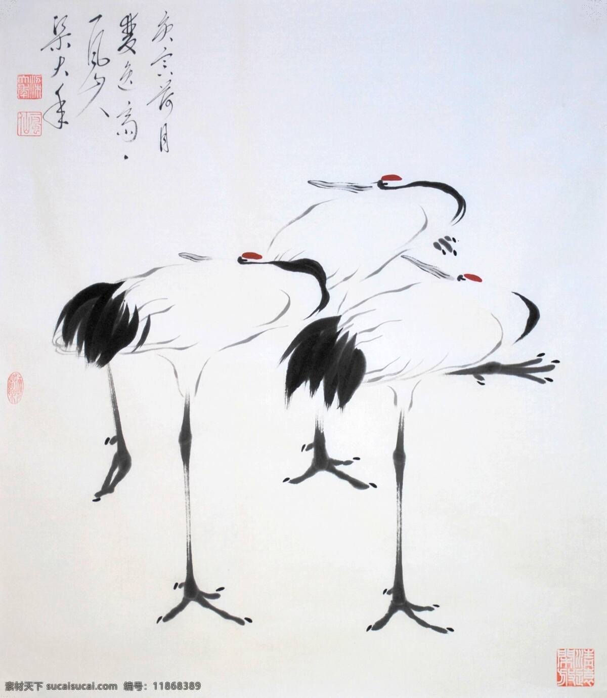 梁大年 国画 鹤 梁克民 一风山人 丹青 水墨 写意 丹顶鹤 仙鹤 美术 书画 日本鹤 japanese crane 风 山人 梁 大年 中国画 绘画书法 文化艺术