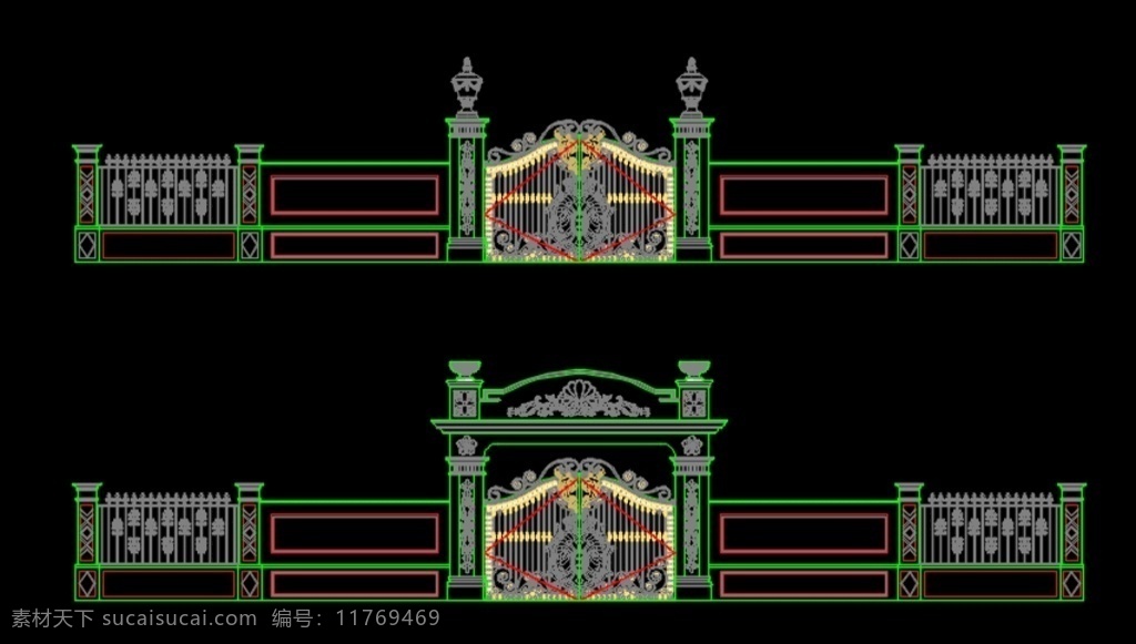 别墅 外 门 头 围栏 门头 欧式 cad 环境设计 室内设计 dwg