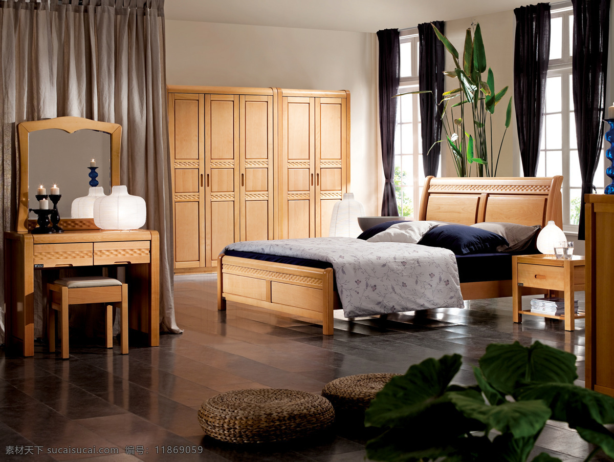 实木 软床 高清 图 窗帘 床头柜 地毯 梳妆台 台灯 衣柜 实木软床 装饰素材 室内设计