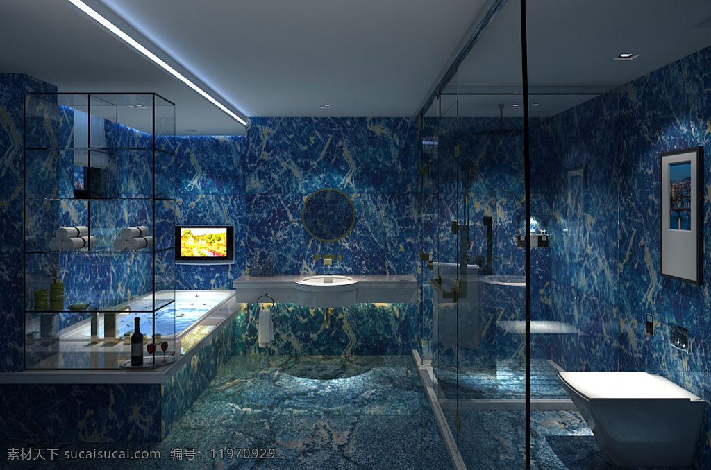 唯美 浪漫 地中海 风格 海宝 蓝 假日 酒店 卫生间 3d 效果图 工装 地中海风格 海宝蓝 瓷砖