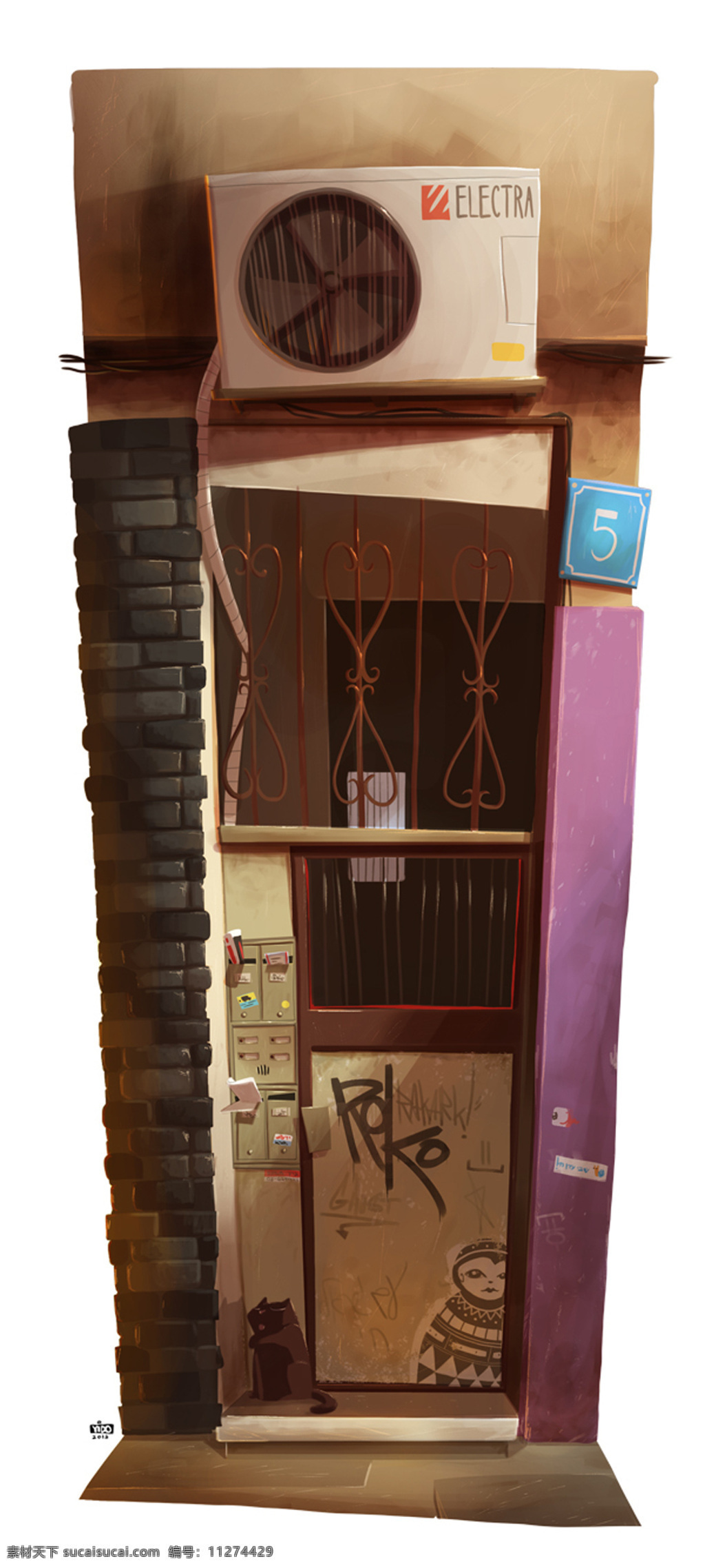 胡同 巷子 筒子楼 复古 小时候 儿时 街头 涂鸦 门头 空调 动漫动画 风景漫画 白色