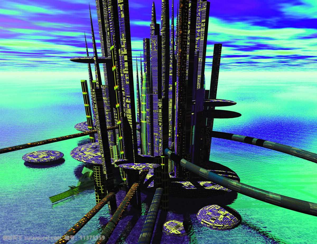 城市 科幻 三维 电脑艺术 设计素材 科幻世界 黑色
