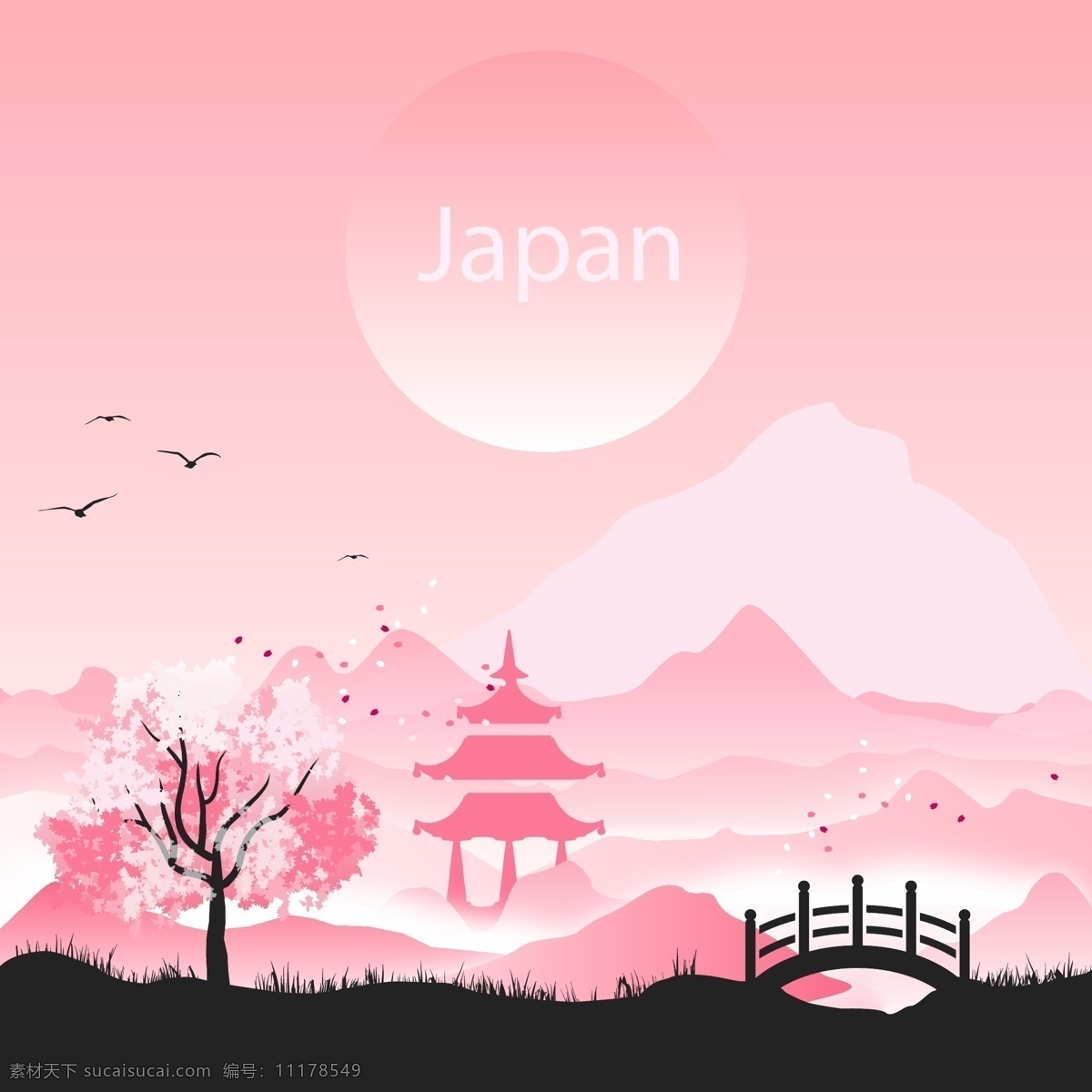 粉色日系背景 粉色 日系 背景 日本 烟花 山水 底纹边框 背景底纹