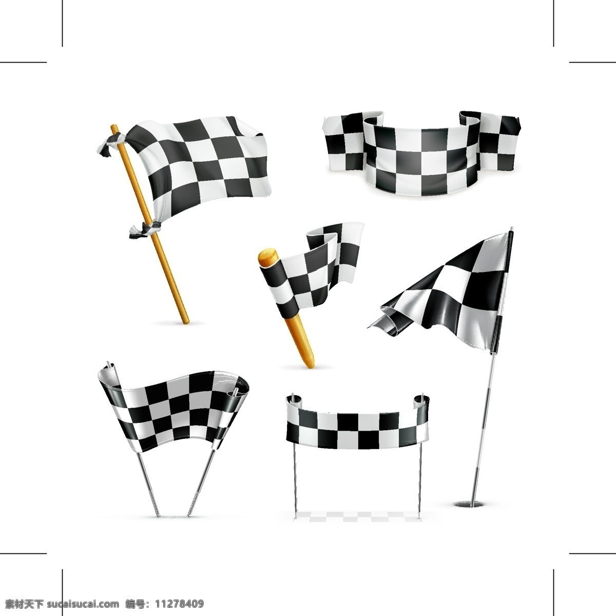 黑白 格子 旗帜 矢量图 各种 旗杆 图标 矢量素材 设计素材