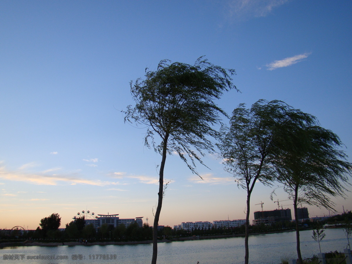 通辽 森林公园 黄昏 蓝色天空 水面 微风拂柳 风景 生活 旅游餐饮