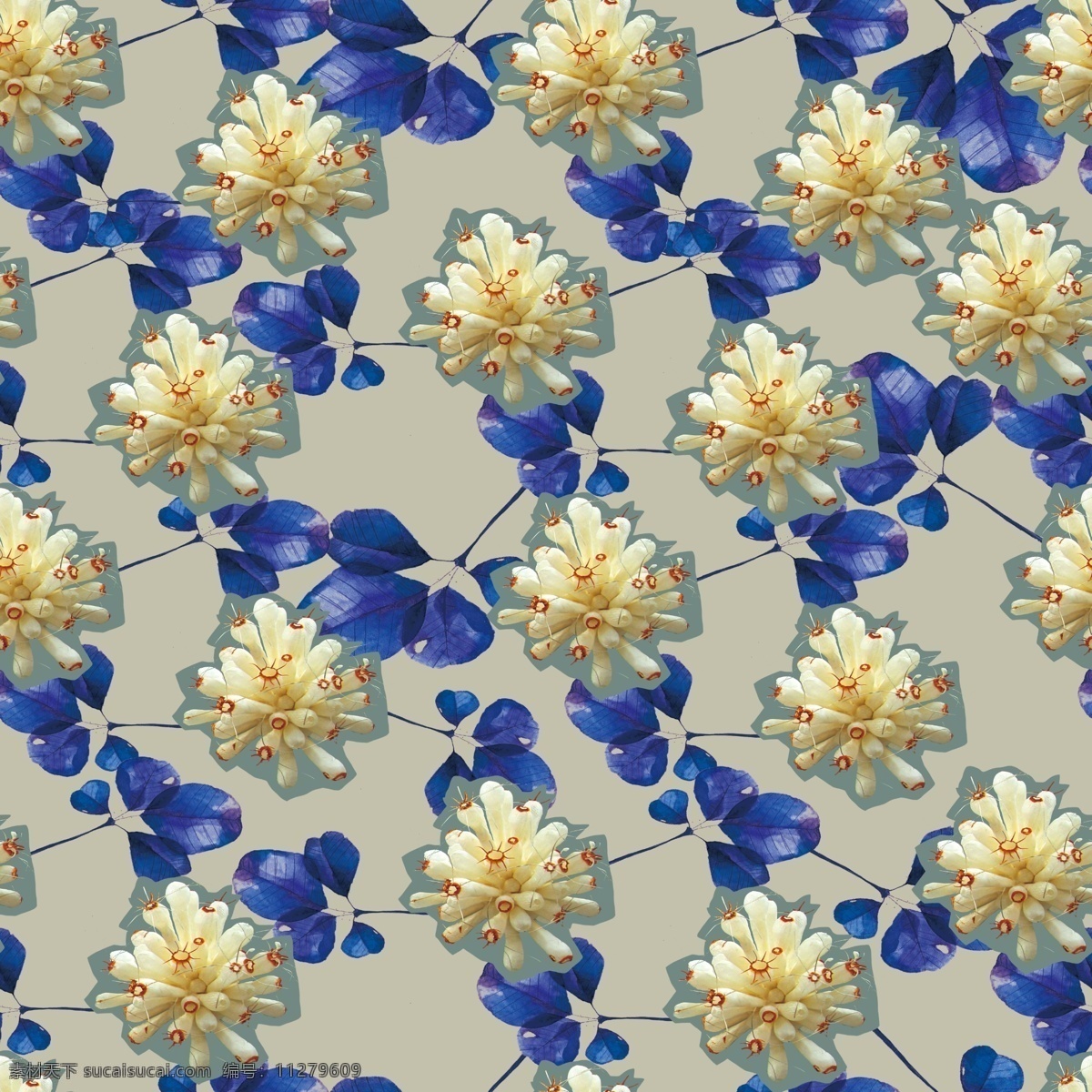 数码印花 服装花型 小碎花 潮牌设计 高清分层 蓝花 分层