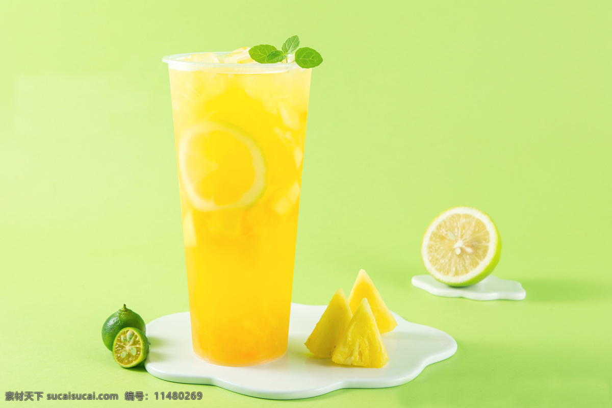 柠檬菠萝果汁 水果茶 果汁 新鲜 水果 柠檬 菠萝 餐饮美食 饮料酒水
