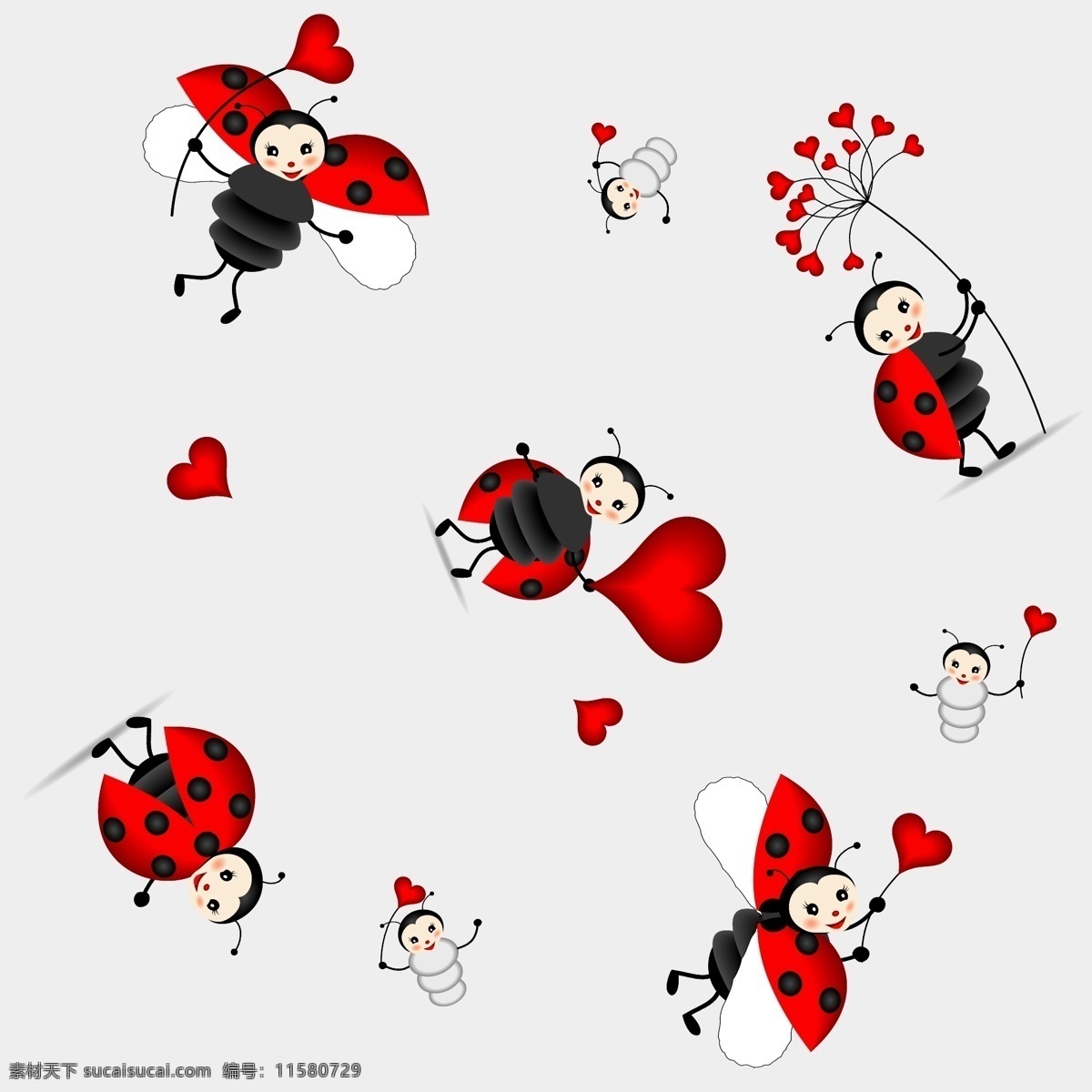 瓢虫 红心 昆虫 生物世界 爱心昆虫 可爱系列 爱心瓢虫 矢量