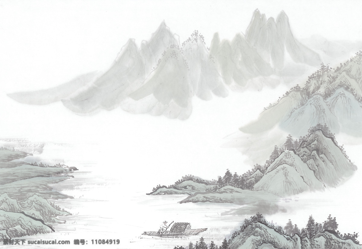 灰色 水墨画 山水画 中秋 中国风背景