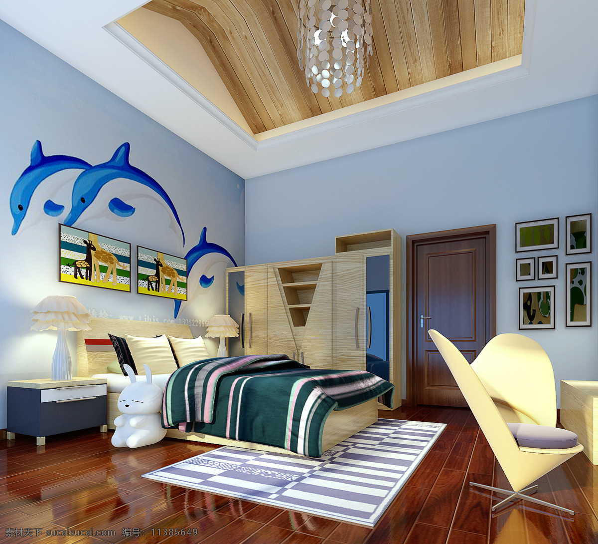 室内设计 效果图 3d效果图 地中海风格 吊顶设计 个性卧室设计 居室设计 家居装饰素材
