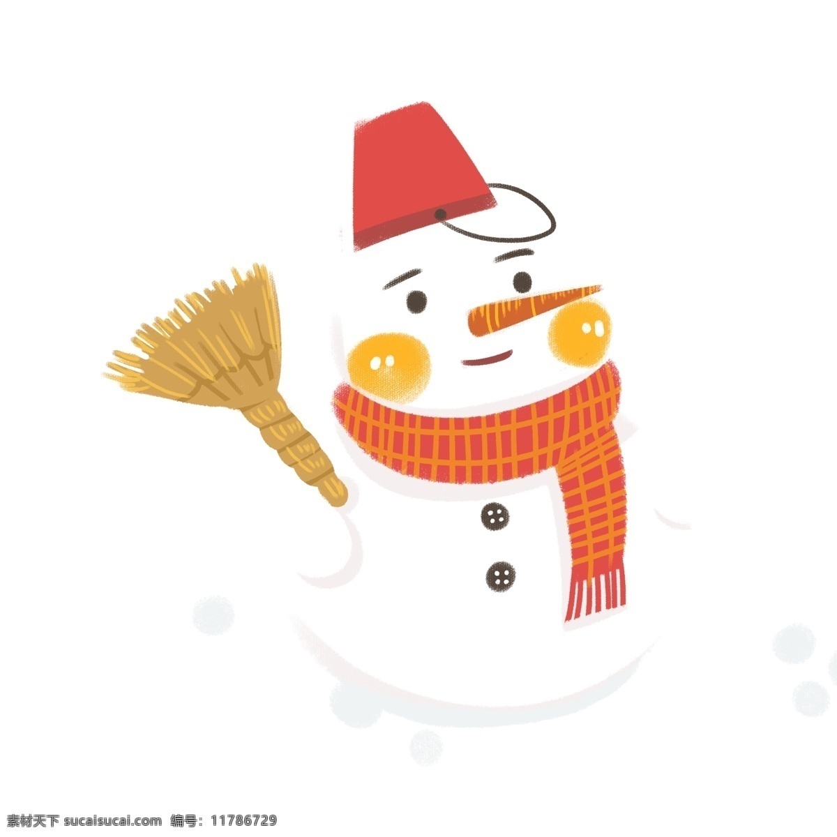 冬天 卡通 可爱 微笑 雪人 清新 插画 堆雪人 扫把 桶