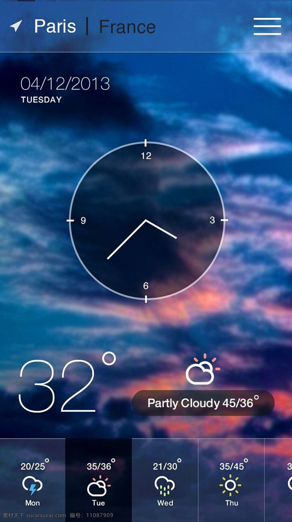 天气 应用 界面 温度 天空 背景 应用界面 psd格式