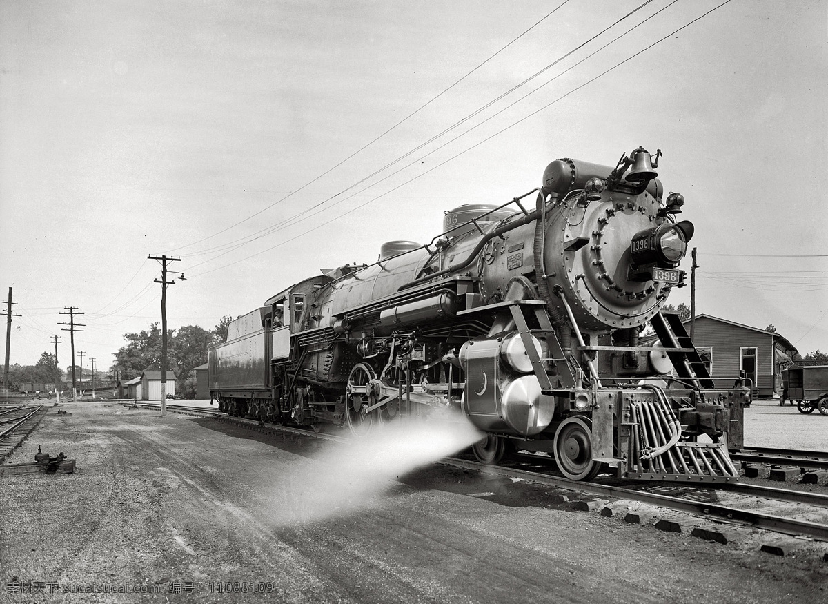 火车 黑白 照片 旧照片 蒸汽机车 车头 铁轨 车站 货站 交通工具 现代科技
