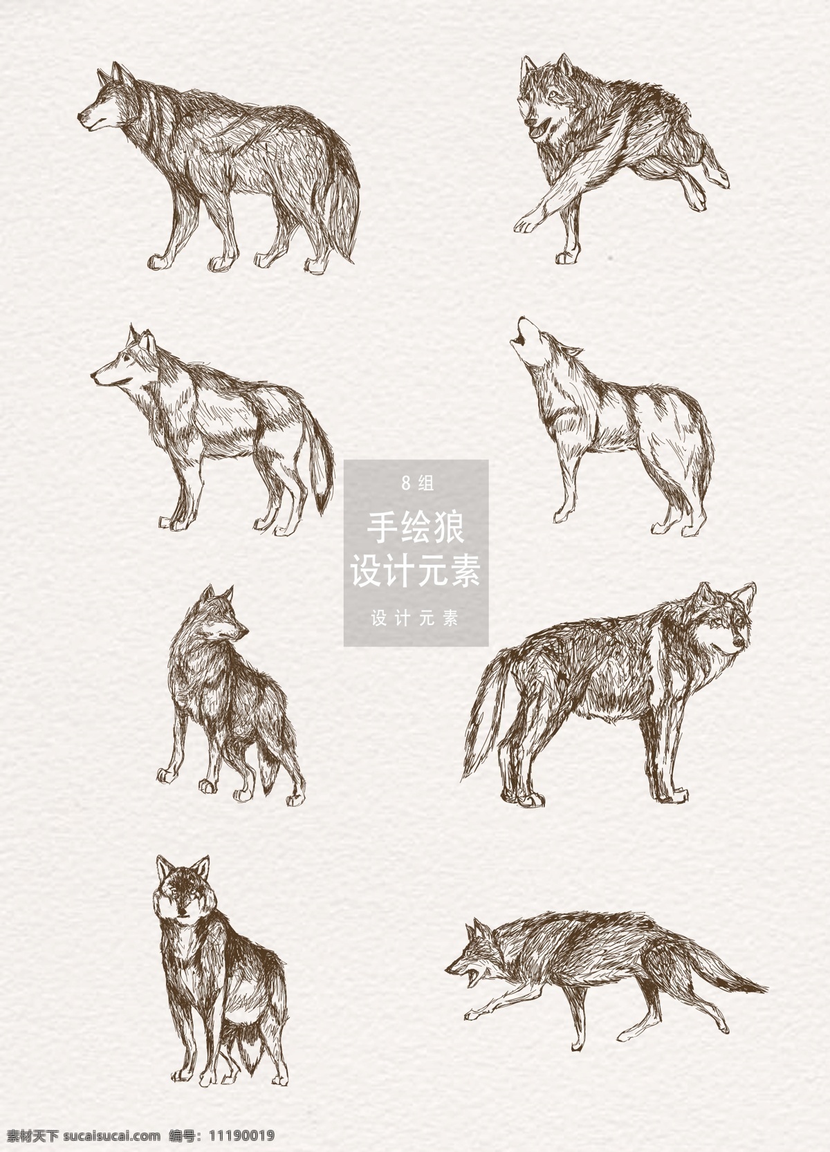 手绘 狼 插画 元素 动物 手绘动物 设计元素 手绘插画 手绘狼 狼群