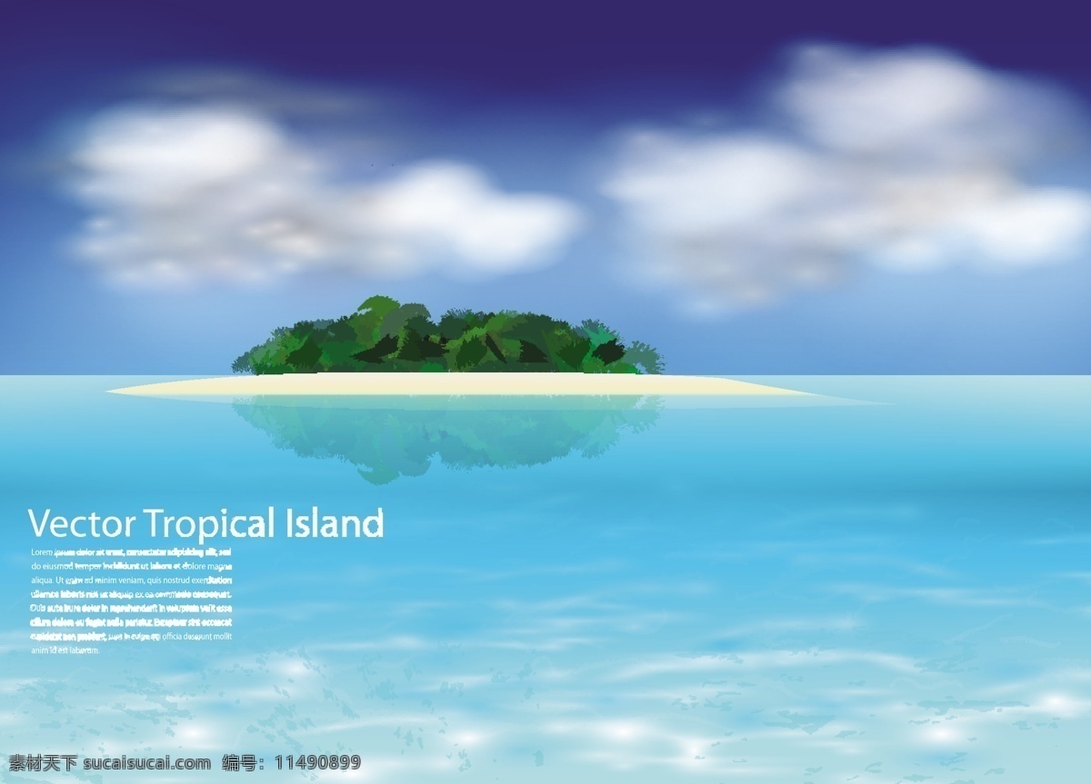 热带 岛屿 向量 岛 海 海滩 树木 夏天 云 热带岛屿 矢量图 其他矢量图