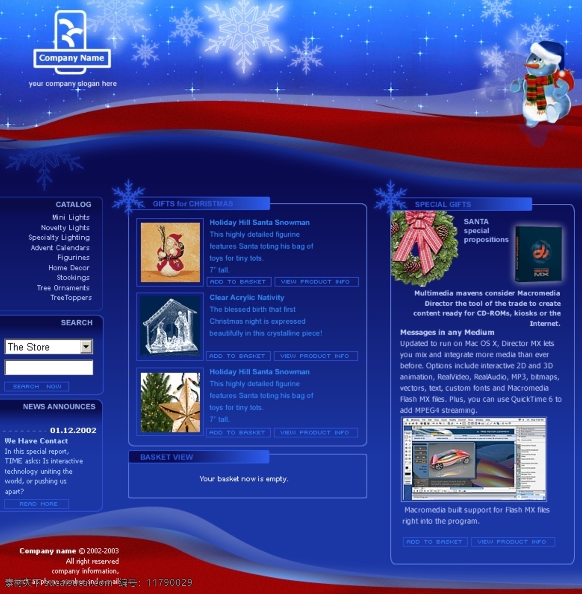 圣诞节 主题 蓝色 网站 模板 网页模板 网页素材