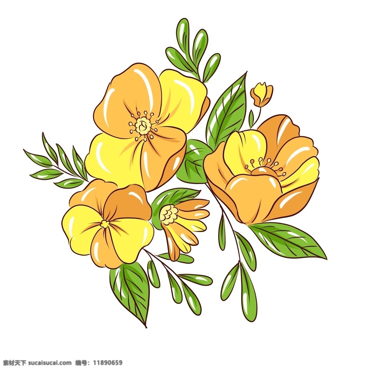 手绘 植物 花卉 黄色 花束 商用 手绘植物 手绘花卉 植物花卉 花草树木 手绘花草 手绘花束