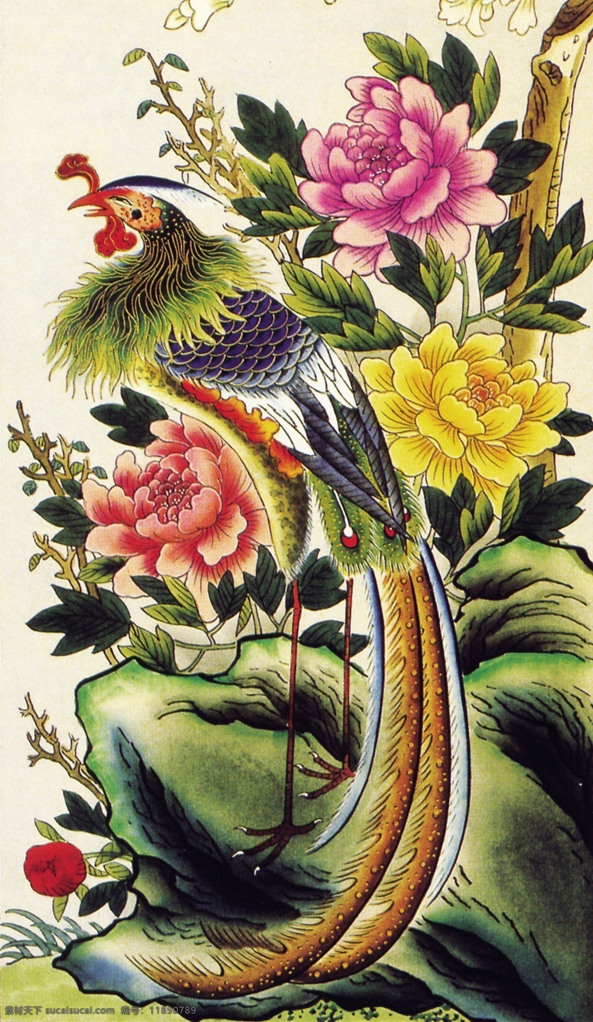 中式 元素 布纹 贴图 孔雀 开屏 刺绣 布纹图 牡丹 彩绘 屏风