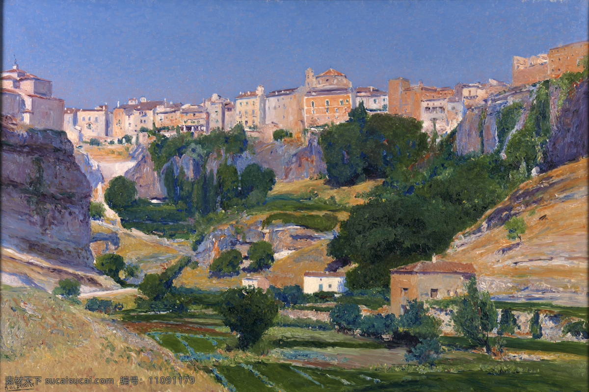 1910 大师 画家 古典 画 建筑 景物 装饰画 油画 cuenca huertas las de aureliano moret y beruete 人物 高清 西方 国外 现代 家居装饰素材