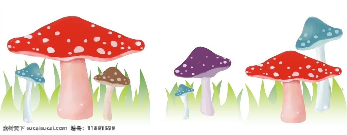 蘑菇 红蘑菇 蓝蘑菇 可爱蘑菇 小草 幼儿卡通