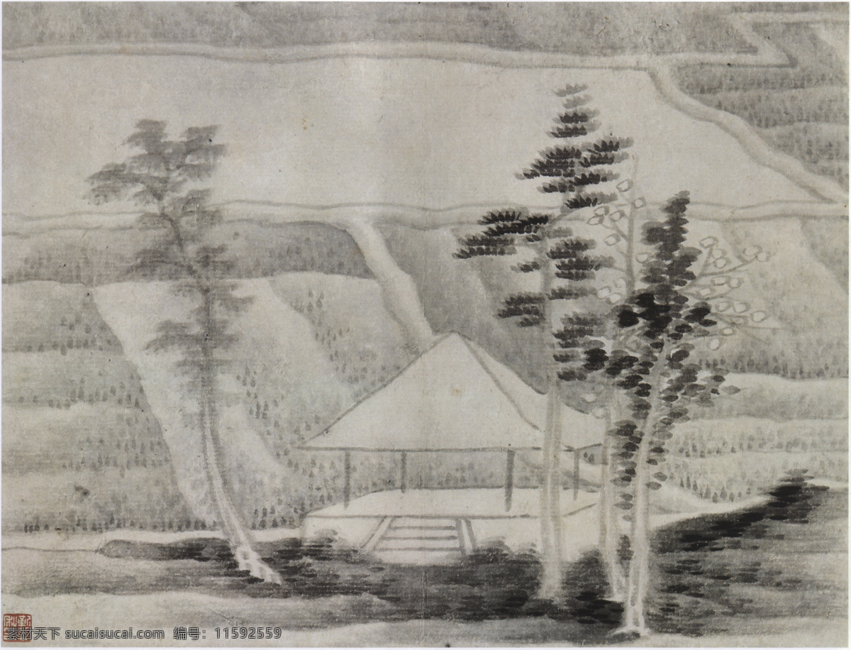 高清 高清图 古代 国画 画卷 绘画书法 名画 山水 龚贤 山间 秋田 图 设计素材 模板下载 山间秋田图 册页 水墨 山水画 文化艺术 金陵画派 中国画山水画