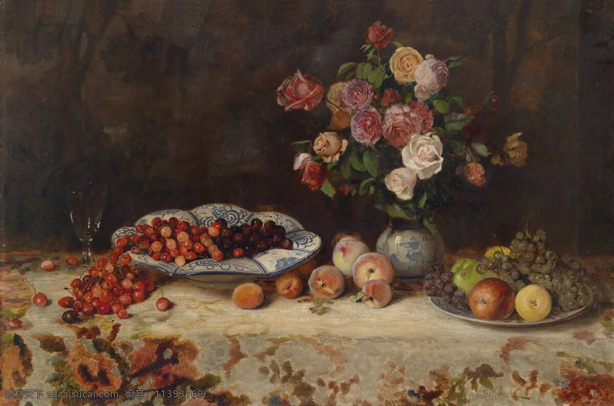 鲜花 水果 各种水果 绘画书法 静物 文化艺术 油画 鲜花与水果 永恒之美 混搭鲜花 19世纪油画 家居装饰素材