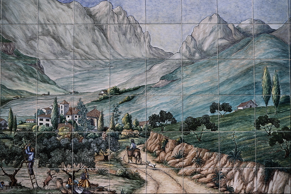 山路 壁画 山路壁画 世界 宗教 素材图片 西方 瓷砖 山路磁片壁画 山路瓷砖拼图 文化艺术