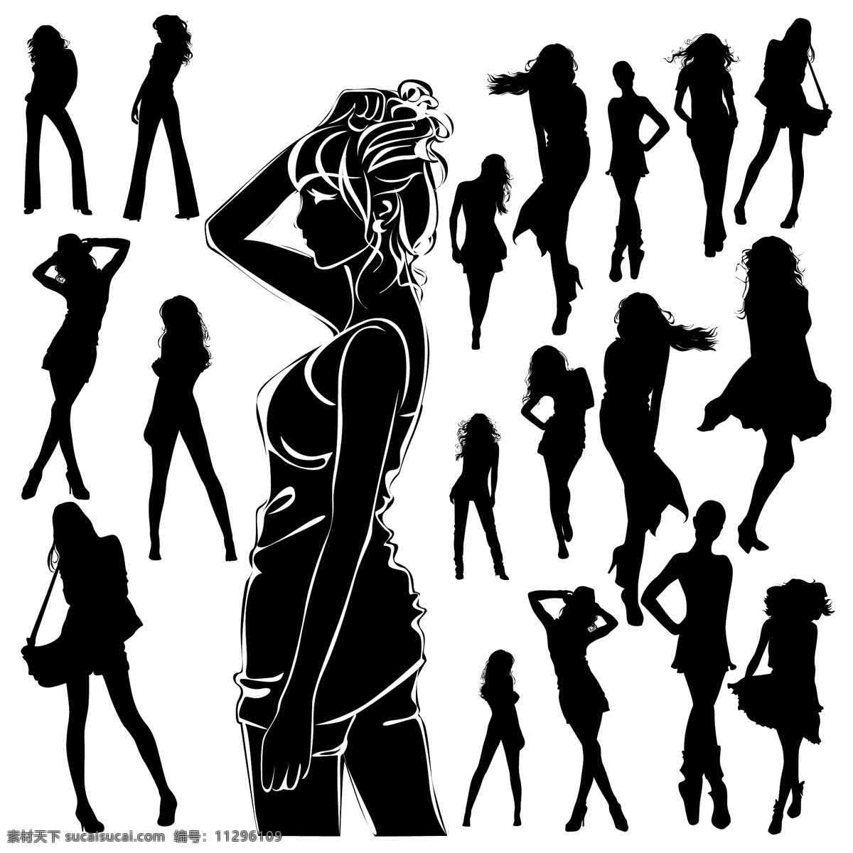 时尚 性感 女性人物 剪影 矢量 女性 人物 黑白 剪影素材 人物图库 生活人物