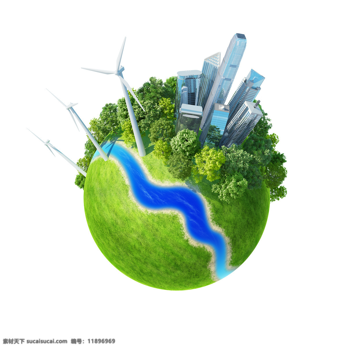 绿色环保地球 绿色 旅游 风车 河流 高楼大厦 建筑 城市 环保 地球