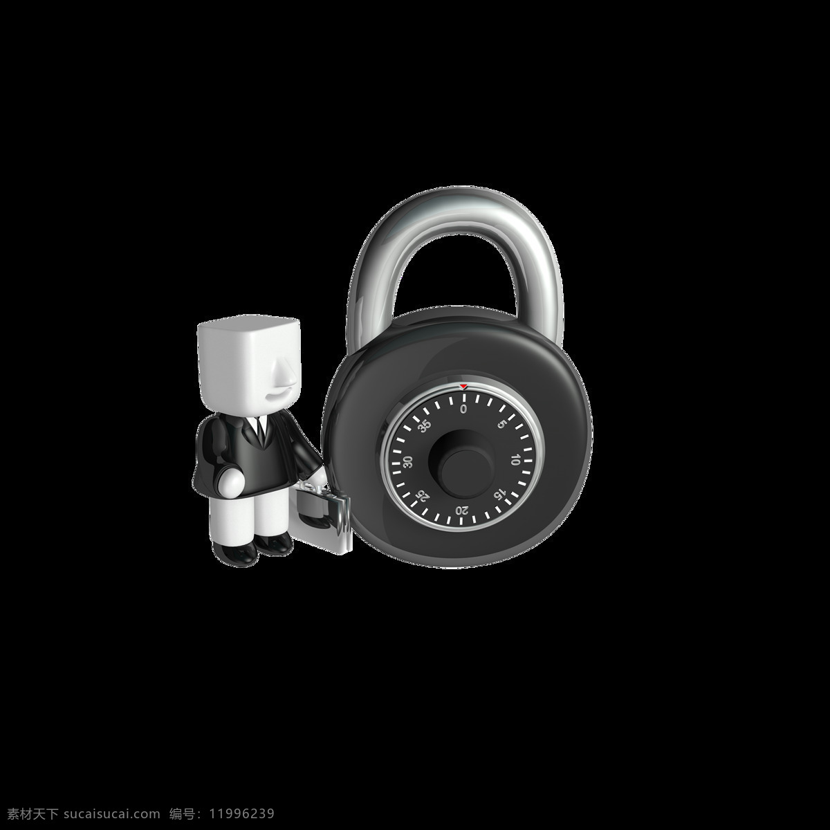 3d 密码锁 立体 元素 手绘 黑色 西装 小人 安全 保险