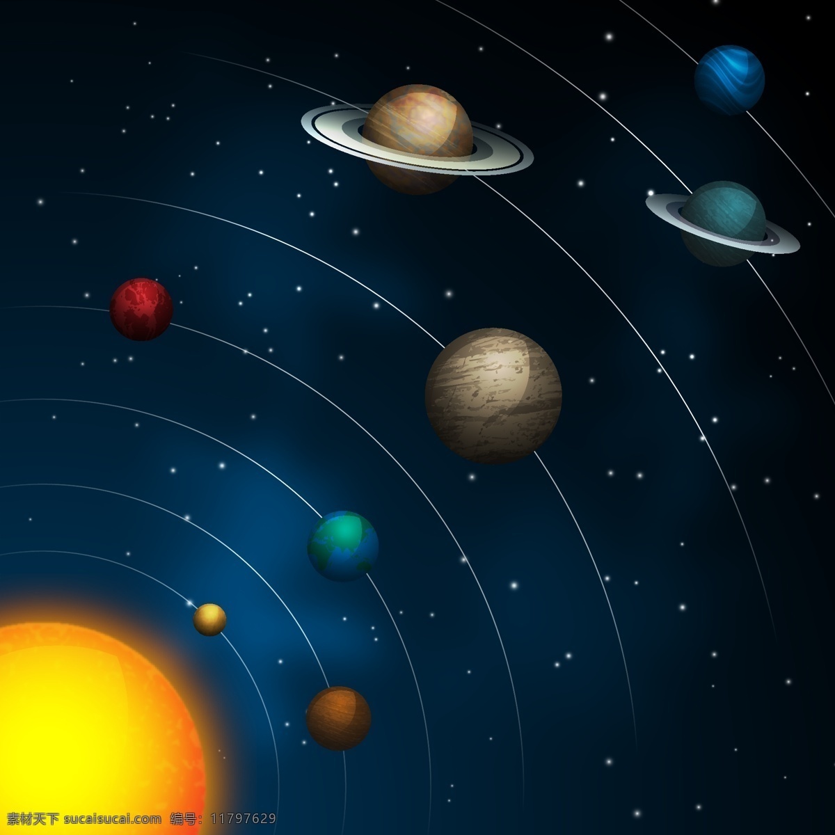 太阳系行星图 地球 火星 金星 水星 太阳系 星系 行星 宇宙 太阳星系 空间站 外层空间 太阳能系统 9大行星 冥王星 木星 土星 海王星 宇宙空间 矢量图 现代科技
