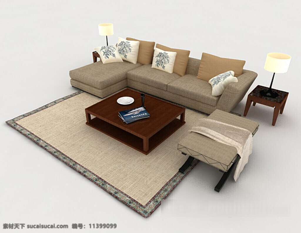 简单 新 中式 组合 沙发 3d 模型 3d模型下载 3dmax 中式风格模型 紫色模型 白色