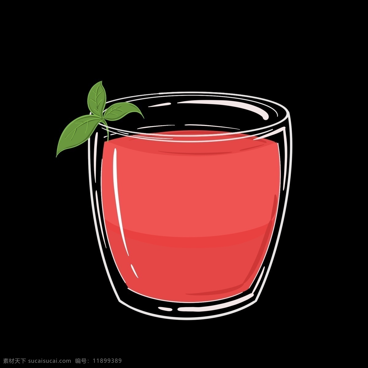 红色 可爱 西瓜汁 果汁 玻璃杯 绿叶 可口