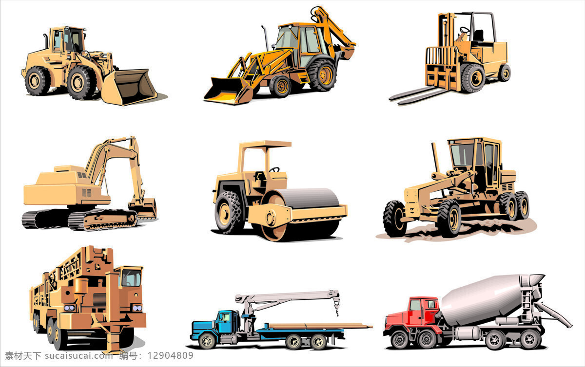 重型 车辆 矢量 挖土机 重型卡车 小型车 矢量图 其他矢量图