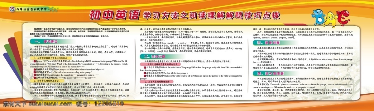 英语展板 黄色 英语 学习方法 技巧 初中文化 校园文化 室外广告设计