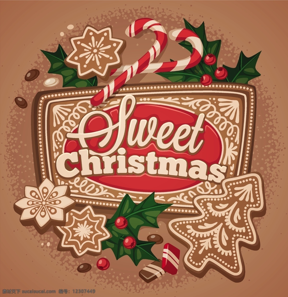 矢量图 甜蜜 圣诞 促销海报 复古风格 古典装饰图案 圣诞树 七彩拐杖 平面广告 装饰设计 节日素材 圣诞节