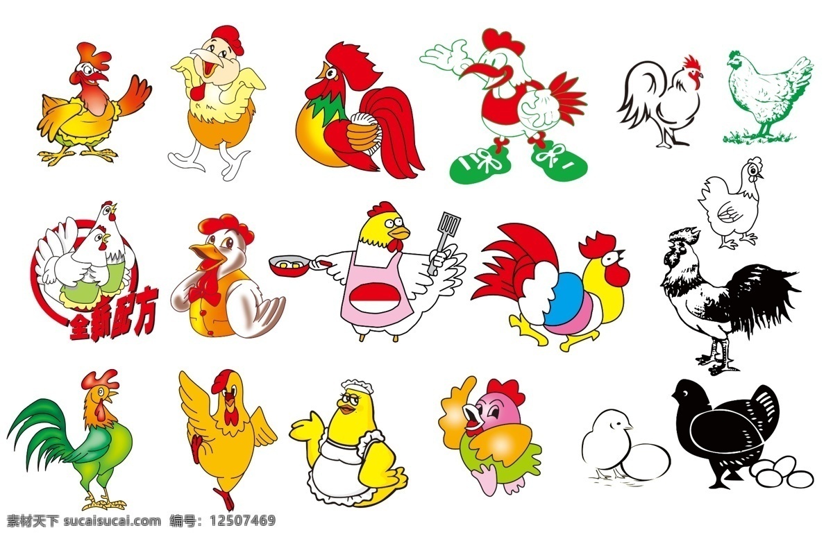 各种 卡通 鸡 卡通鸡 线条鸡 分层鸡 psd源文件