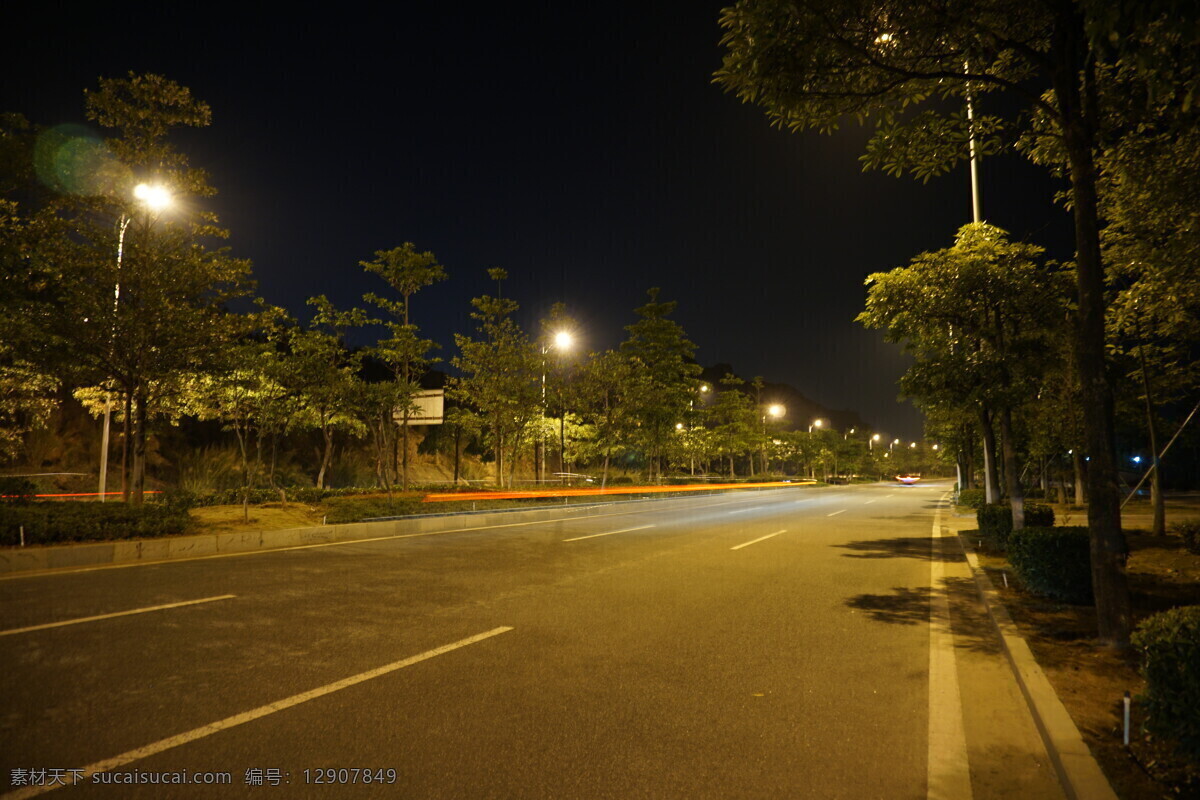城市街道夜景 马路灯光 拉丝灯光 路灯 城市公路 自然景观 建筑景观