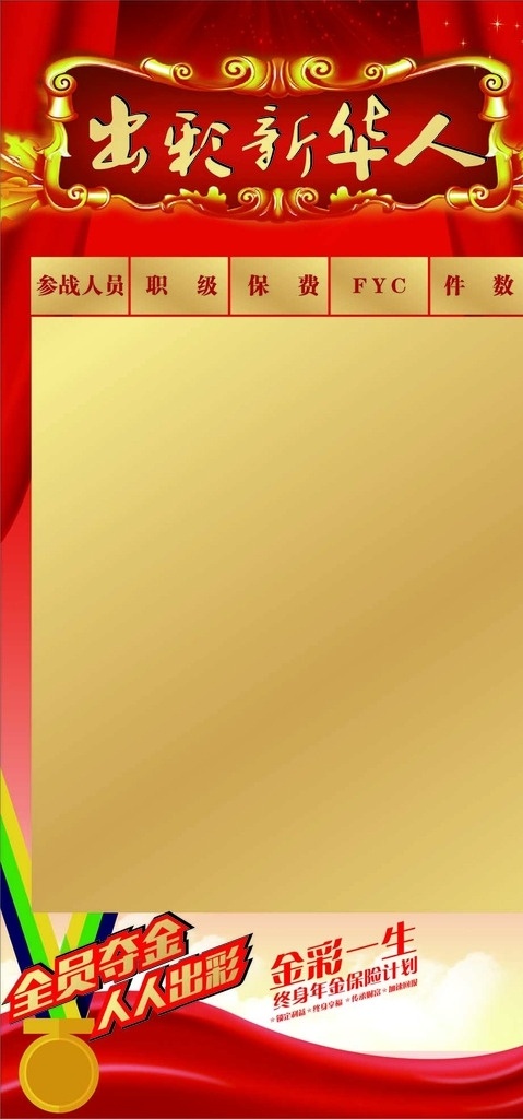 荣誉展架 奖牌 红色背景 彩带 文字框