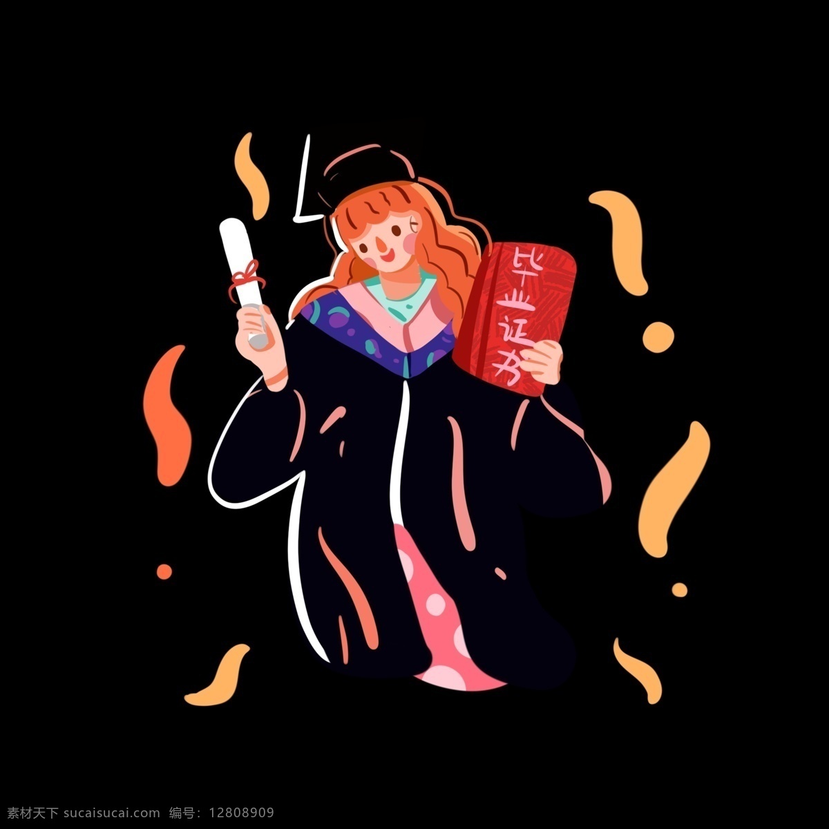 毕业 季 女孩 照片 手绘 插 画风 免 抠 毕业季 毕业证书 长发女孩 手绘插画 韩系插画风 毕业服装 高兴 小清新插画 彩色系插画