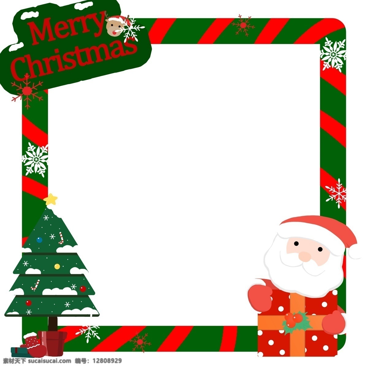 圣诞节 圣诞老人 松树 边框 圣诞 节日 星星 传统习俗 可爱 卡通风 童话风格 插画 壁纸 装饰画