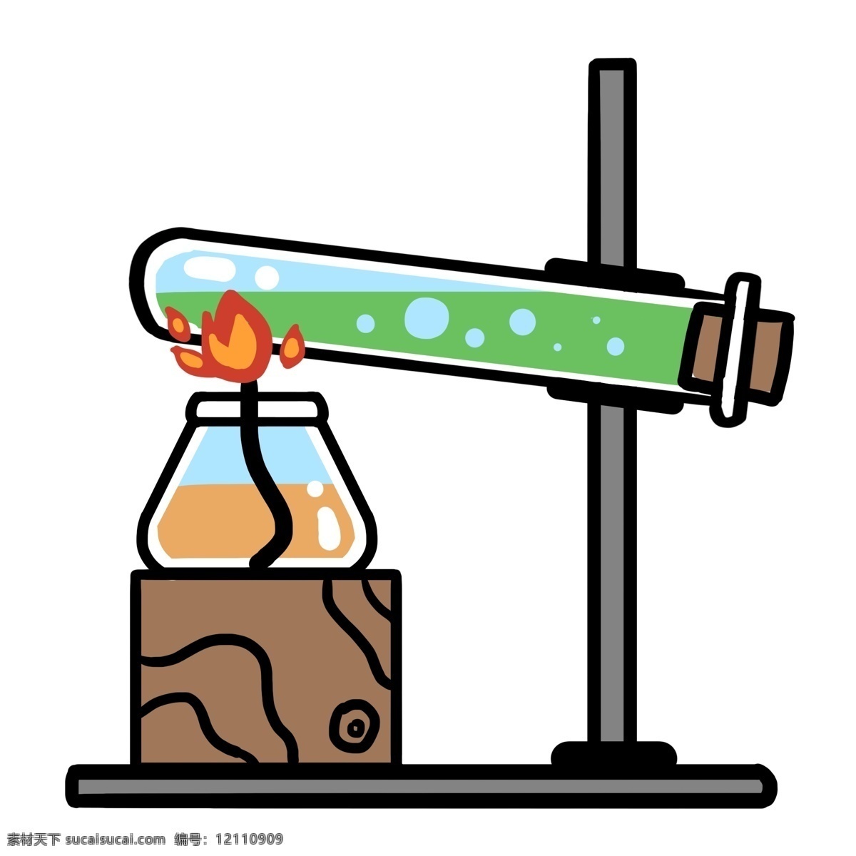 化学 器材 试管 插画 绿色的液体 卡通插画 化学插画 化学仪器 化学器材 化学工具 加热的试管