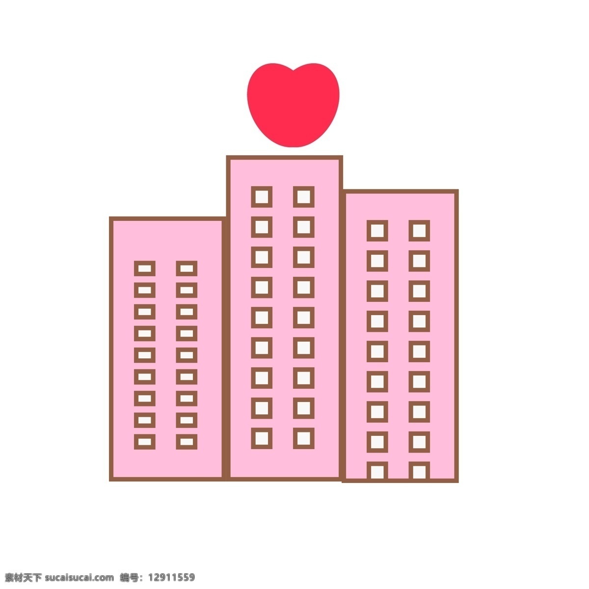 粉色 手绘 大楼 元素 线稿 酒店 圆角 婚礼图标 结婚 仪式