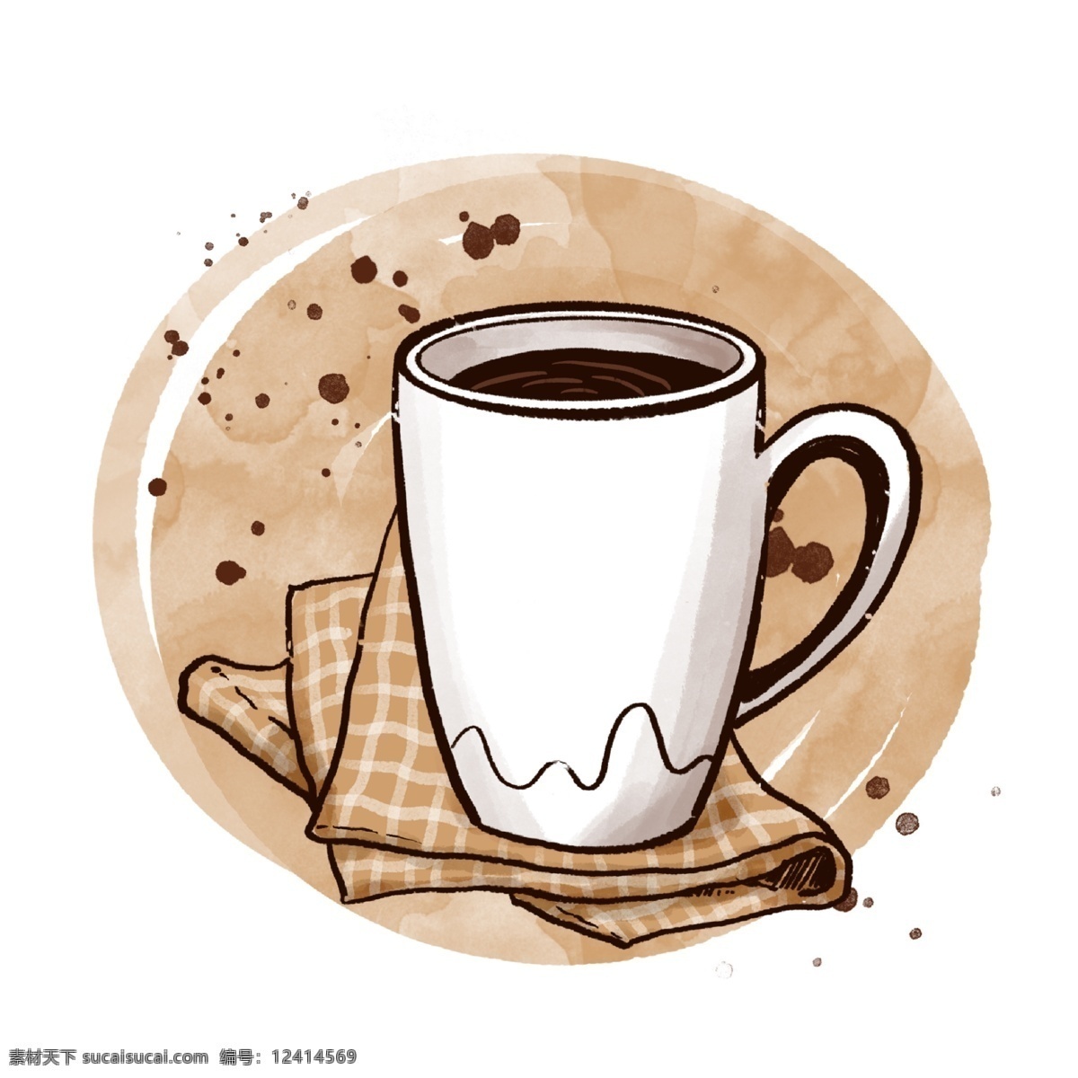 白色 马克杯 咖啡 免 抠 杯子 咖啡杯 卡通杯子 早安 咖啡店 小资 棕色 茶杯 拿铁 拉花 美式咖啡 下午茶 餐布 格子 文艺 咖啡插图