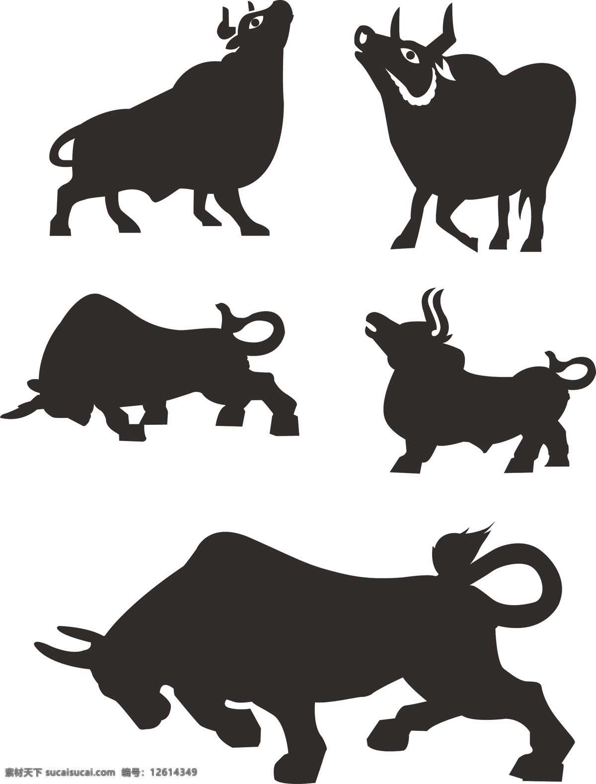 牛 剪影 动物剪影 生物世界 矢量动物 矢量牛 野生动物 矢量 模板下载 牛剪影 psd源文件