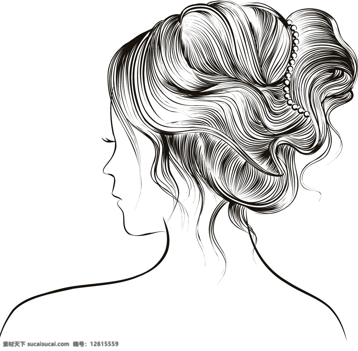 手绘 女性人物 发型 插画 时尚 女性 人物 头发 背影