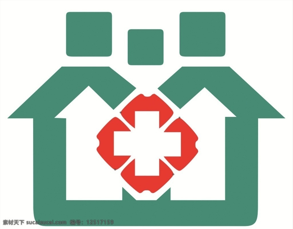 卫生室标志 医院标志 红色 白色 花十字 房子 人 十字 标志标识 商标设计