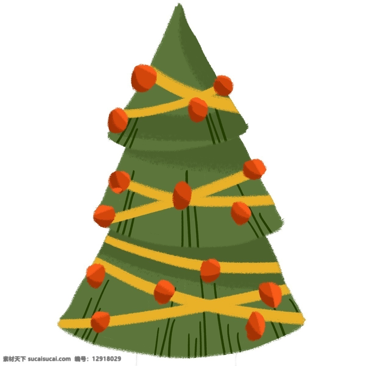 圣诞树 卡通 绿色 圣诞节 装饰 冬季 植物 复古 手绘 松树 树木
