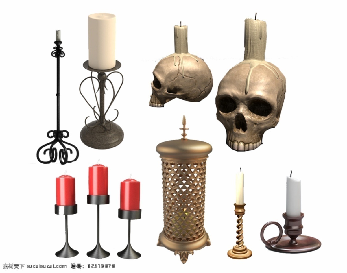 各种 灯具 蜡烛 骷髅 光亮 点燃 灯光 器具 模型 合成